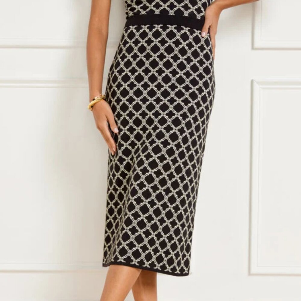 NWT Talbots Plus Sweater Skirt - Black & Ivory Lattice Jacquard Sz 2X